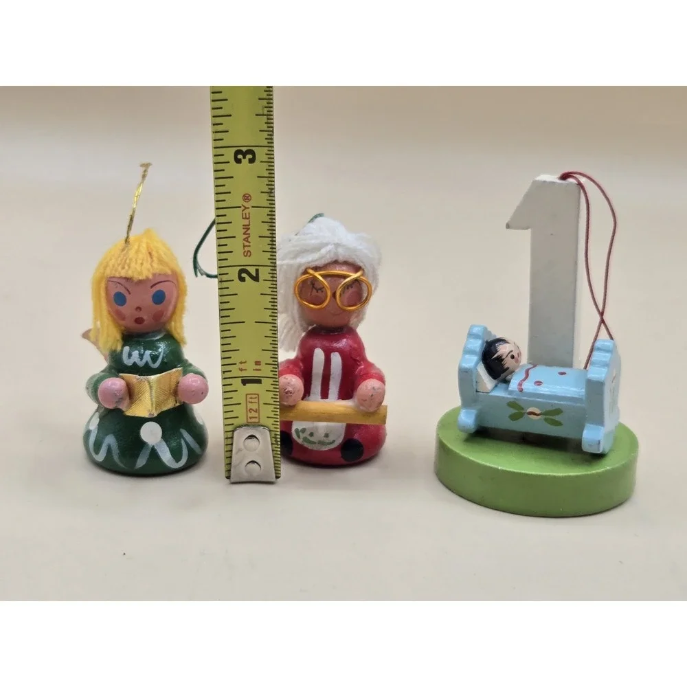 Vintage Sevi Italy Wooden Ornament Cake Topper Number 1 & 2 Others LOT Christmas